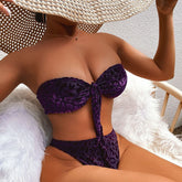 Leopard High Cut High Waist Knotted Bandeau Brazilian Two Piece Bikini Swimsuit